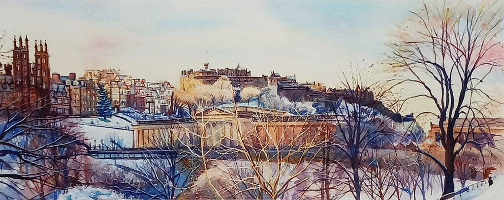 Keli Clark Edinburgh Castle with Scottish National Gallery mounted print