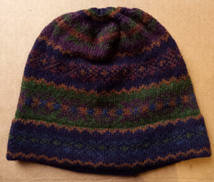 OLD SHETLAND BEANIE HAT - NAVY/GREEN by HEATHER KNITS