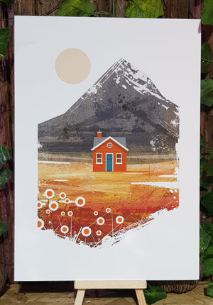  A4 print illustration mountain house 