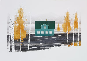 Mountain barn house  A4 print illustration