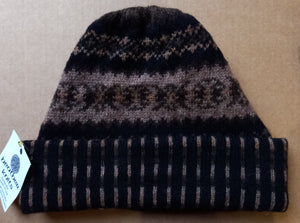 OLD SHETLAND TURN UP HAT - BROWNS  by HEATHER KNITS