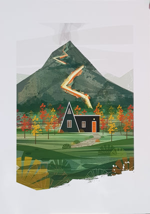 Triangle lodge mountain path  A4 print illustration 