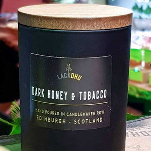 Dark honey and tobacco soy wax candle, Lackdhu, Candlemaker Row, Edinburgh