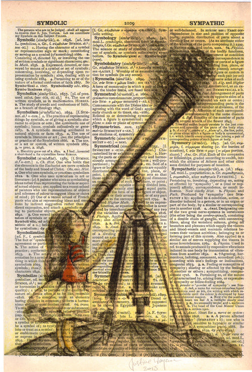 GIRL WITH TELESCOPE VINTAGE PRINT by Justine Woycicka