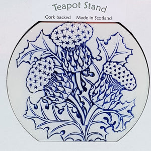 THISTLE CERAMIC BLUE TEA POT STAND